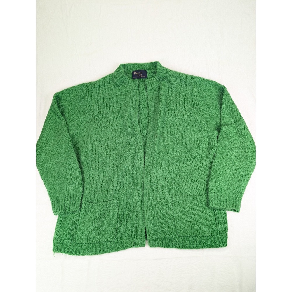 Vintage LeRoy Knitwear Open Cardigan Sweater Women Large Green 60s 70s Grandma